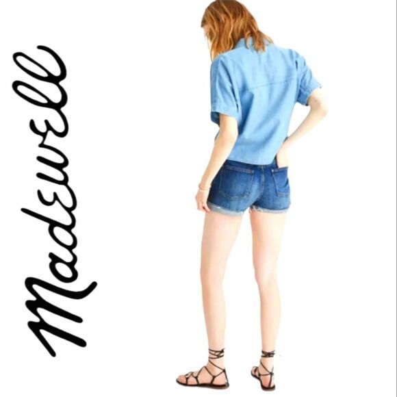 MADEWELL DARK WASH DENIM CUFFED SHORT SHORTY SHORTS - Picture 1 of 12